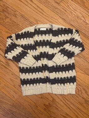 Rylee + Cru Cream and Charcoal Striped Knit Top